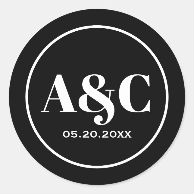 Pegatina Redonda Pegatinas redondos de Bodas de monograma Minimalis (Anverso)