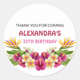 Pegatina Redonda Pegatinas redondos de Fiesta rosa tropical floral 