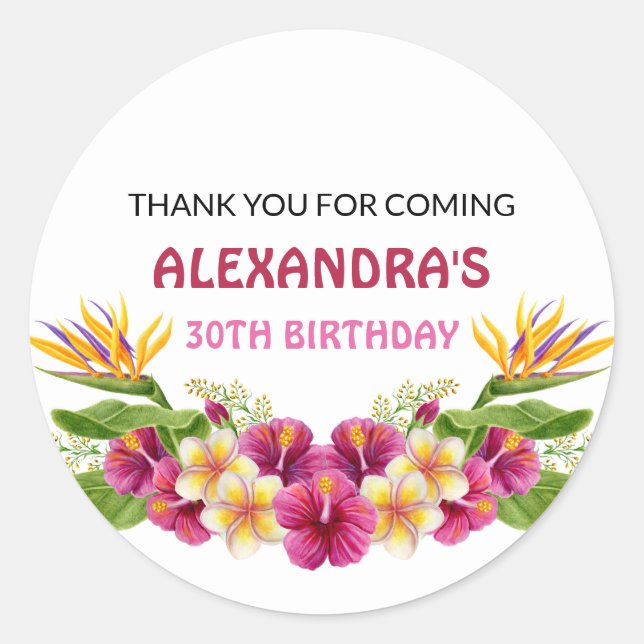 Pegatina Redonda Pegatinas redondos de Fiesta rosa tropical floral  (Anverso)