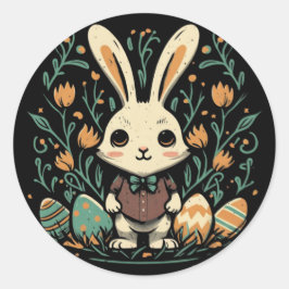Pegatina Redonda Pegatinas redondos de flores de conejo de Semana S