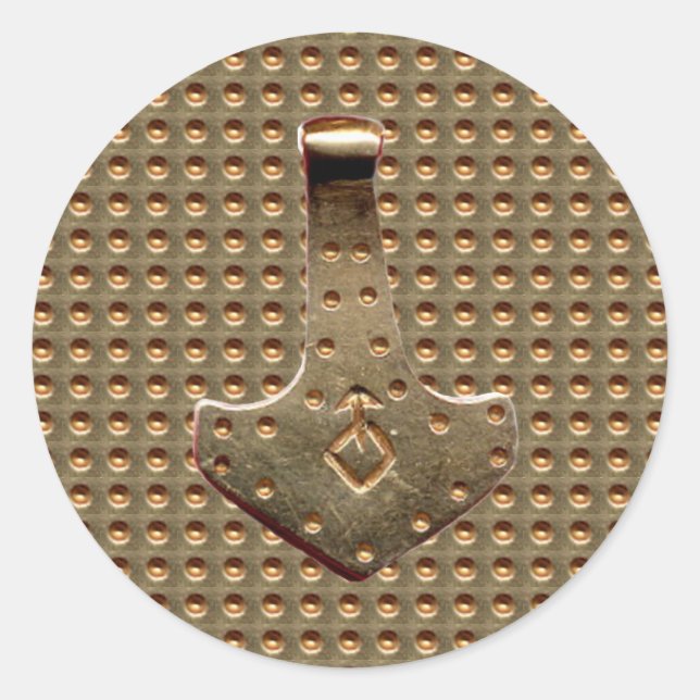 Pegatina Redonda Pegatinas redondos de gran tamaño Gold Thor Hammer (Anverso)