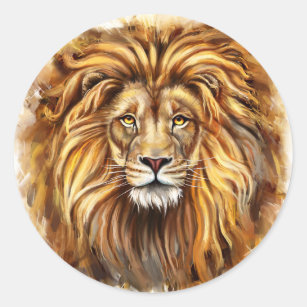 Pegatina Redonda Pegatinas redondos de la cara artística del león