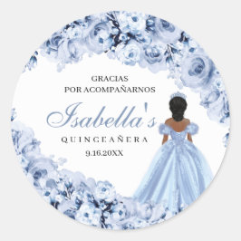 Pegatina Redonda Pegatinas redondos Dusty Blue Floral Quinceanera