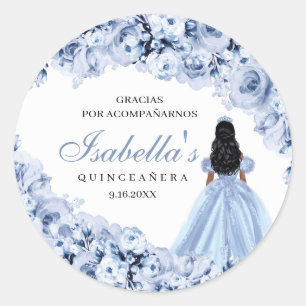 Pegatina Redonda Pegatinas redondos Dusty Blue Floral Quinceanera