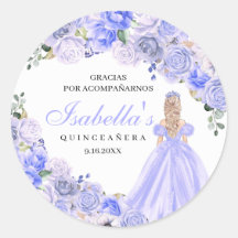 Pegatinas redondos Periwinkle Blue Floral Quincean