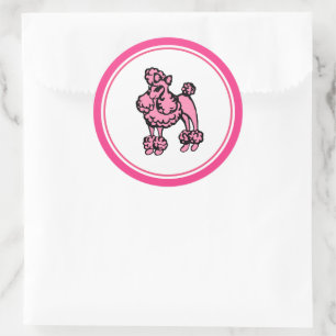 Pegatina Redonda Pegatinas Retro Pink French Poodle