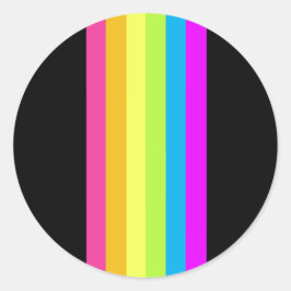 Pegatina Redonda Pegatinas Retro Stripes Round (Black & Neon Multi)