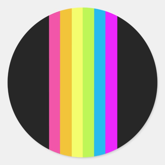 Pegatina Redonda Pegatinas Retro Stripes Round (Black & Neon Multi) (Anverso)