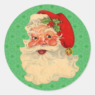 Pegatina Redonda Pegatinas Retro Vintage Christmas Santa Claus Face