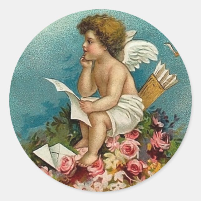 Pegatina Redonda Pegatinas románticos cupido de San Valentín (Anverso)