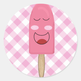 Pegatina Redonda Pegatinas rosados del Popsicle de la cara