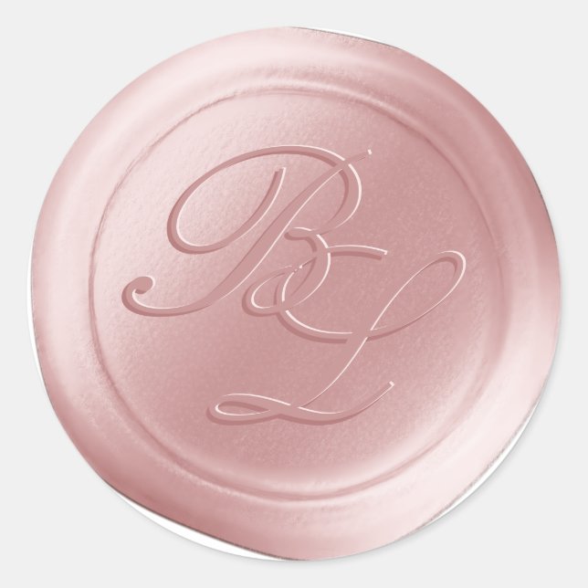 Pegatina Redonda Pegatinas Rubor Pink Double Monogram Faux Wax Seúl (Anverso)