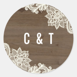 Pegatina Redonda Pegatinas Rustic Wood and Lace