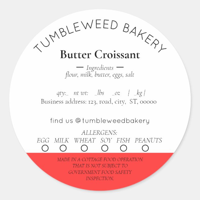 Pegatina Redonda Pegatinas simples de la Ley de Alimentos de Cabaña (Anverso)