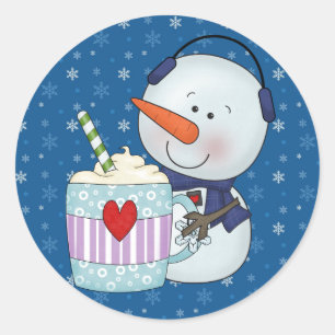 Pegatina Redonda Pegatinas SNOWMAN AND COCOA MUG