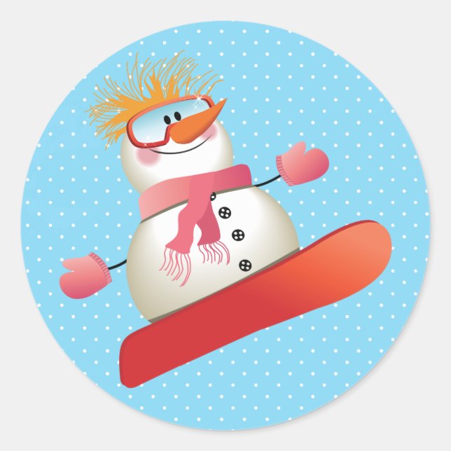 Pegatina Redonda Pegatinas Snowman Snowboard de 3 pulgadas (hoja de (Anverso)