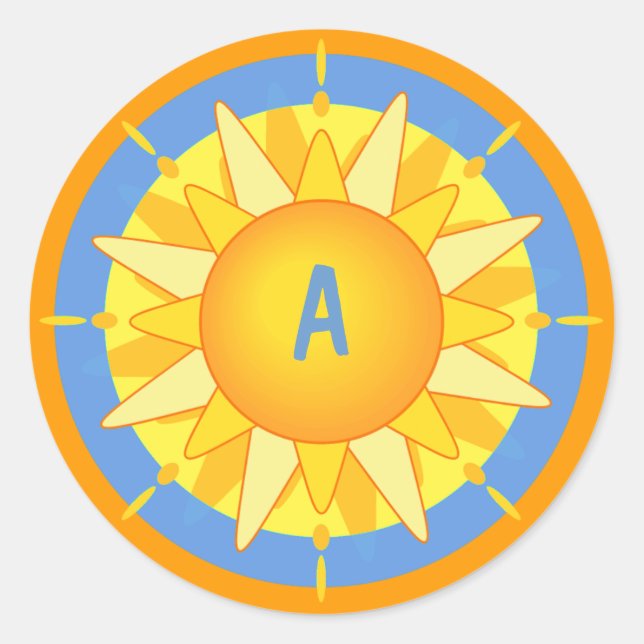 Pegatina Redonda Pegatinas solares brillantes con monograma (Anverso)