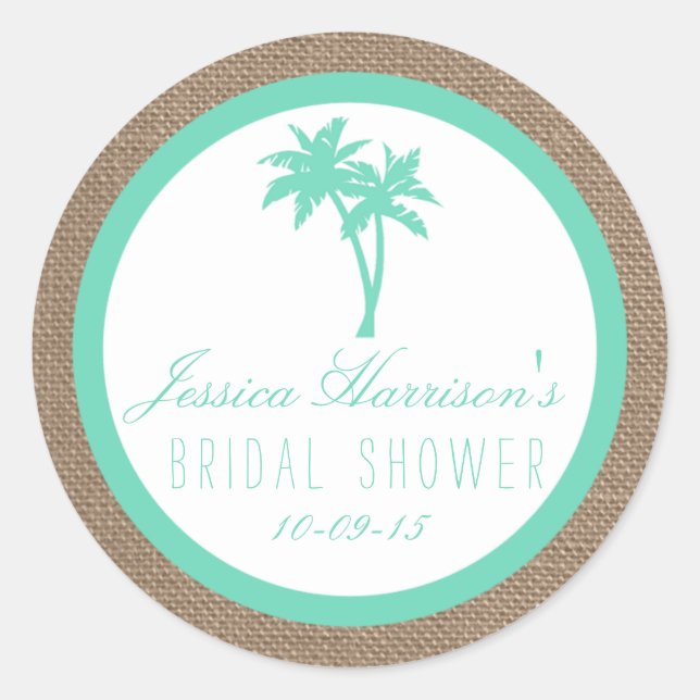 Pegatina Redonda Pegatinas Tropical Palm Tree Beach Bridal Shower (Anverso)