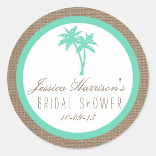 Pegatina Redonda Pegatinas Tropical Palm Tree Beach Bridal Shower