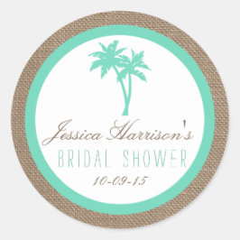 Pegatina Redonda Pegatinas Tropical Palm Tree Beach Bridal Shower