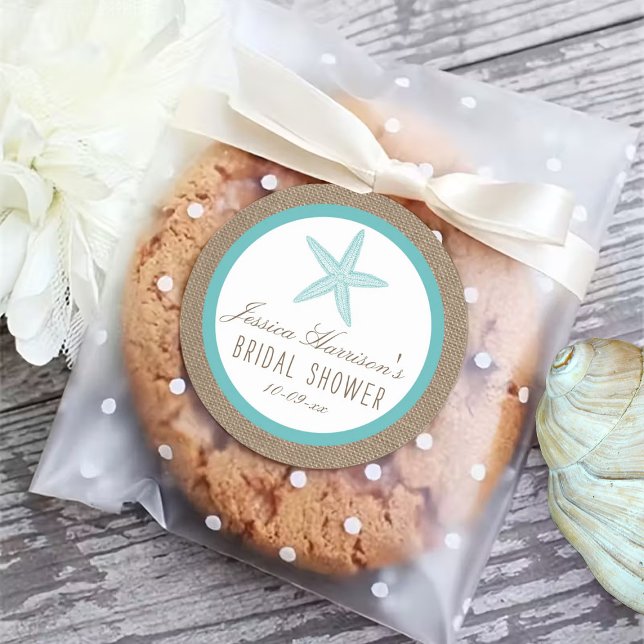 Pegatina Redonda Pegatinas Turquoise Starfish Beach Bridal Shower (Subido por el creador)