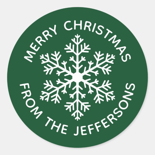Pegatina Redonda Pegatinas verdes de Navidad con copos de nieve (Anverso)