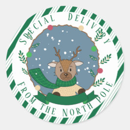 Pegatina Redonda Pegatinas verdes de renos de entrega especial