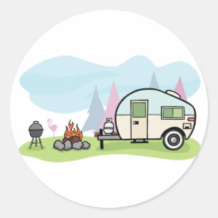 Pegatina Redonda Pegatinas Vintage Style Camper