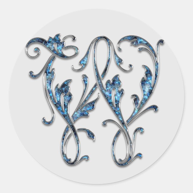 Pegatina Redonda pegatinas W iniciales de monograma (Anverso)