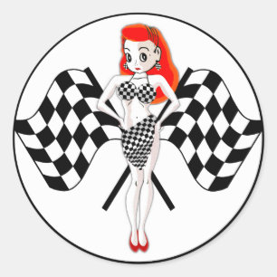 Pegatina Redonda Peggy Pitstop Race Flags
