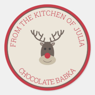 Pegatina Redonda Pekín Rojo Feliz Navidad Rudolph Holiday Baking