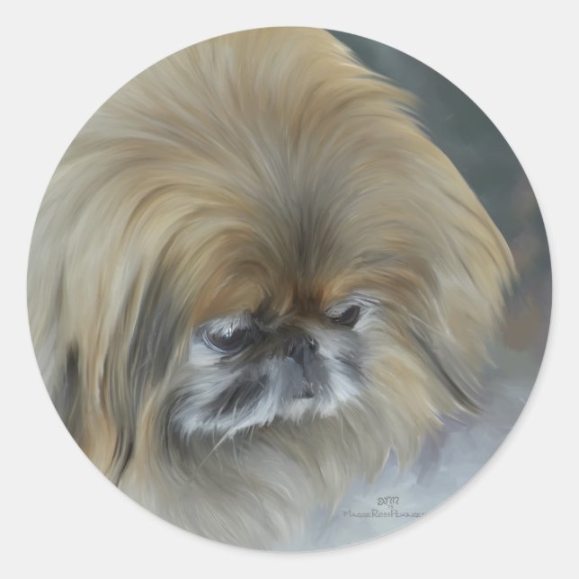 Pegatina Redonda Pekinés pensativo (Anverso)
