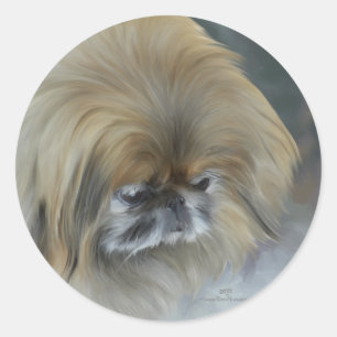 Pegatina Redonda Pekinés pensativo