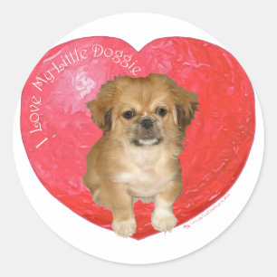 Pegatina Redonda Pekingese / Shih Tzu Día de San Valentín