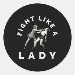 Pegatina Redonda Pelea como el boxeo femenino