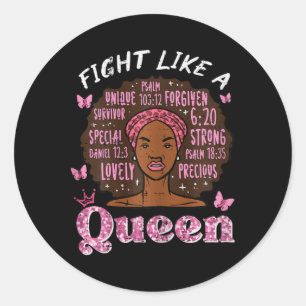 Pegatina Redonda Pelea contra el cáncer de mama como la Reina Afro