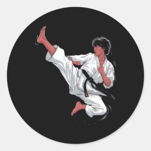 Pegatina Redonda Pelea de Karate del Cinturón Negro