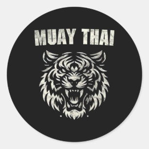 Pegatina Redonda Pelea de Muay Thai Mma Tatuaje Rugido de Tigre Kic