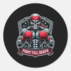 Pegatina Redonda Pelea hasta la muerte Skeleton Boxer Hardcore Boxi