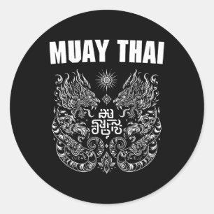 Pegatina Redonda Pelea Mma Muay Thai Tatuaje Boxeo De Tigre Gemelo 
