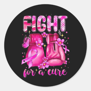 Pegatina Redonda Pelea Por Un Cure De Gantes De Boxeo Rosa Con Cánc
