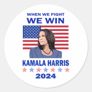 Pegatina Redonda Peleamos Ganamos - Kamala Harris 2024