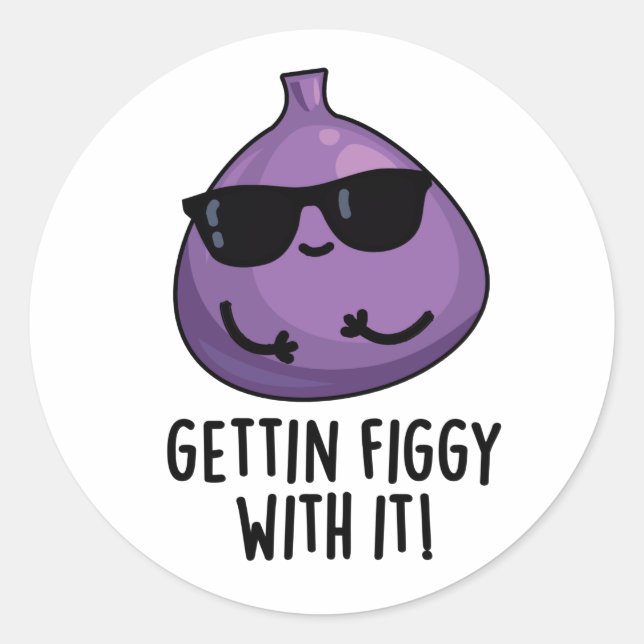 Pegatina Redonda Peleando Con La Fruit Funny Fig Pun (Anverso)