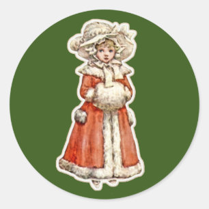 Pegatina Redonda Película de papel infantil victoriana invierno lin
