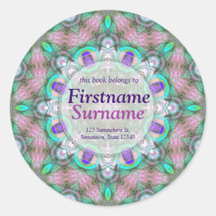 Pegatina Redonda Película de Peacock Feathers Geométrica Mandala