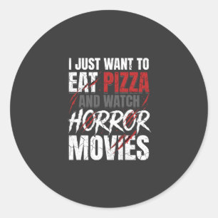 Pegatina Redonda Películas de terror de pizza Diseño de Halloween_1