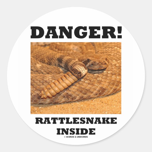 Pegatina Redonda ¡Peligro! Rattlesnake Inside (Anverso)