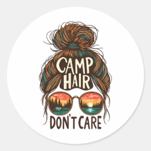 Pegatina Redonda Pelo de campamento no importa moño desordenado div