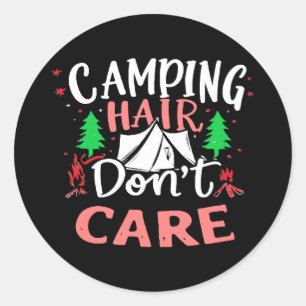 Pegatina Redonda Pelo de Camping No Me Importa Divertido