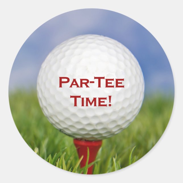 Pegatina Redonda Pelota blanca de golf en Red Tee (Anverso)